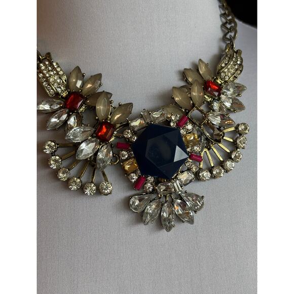 Pier 1 Bold Geometric Floral Glam Necklace Silver Accents Event Cocktail Evening - Picture 6 of 7